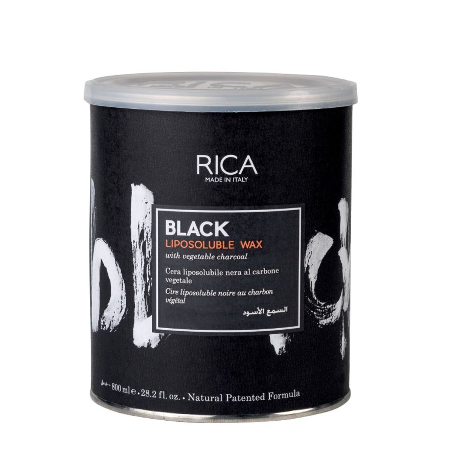 Rica Black Liposoluble Wax for All Skin Types – Contains Vegetable Charcoal and Biological Hemp Oil, Less Redness, Superior Tanning Removal, Moisturising Action on the Skin (800 ml)