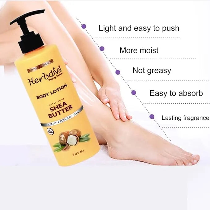 Herbdiva Shea Butter | Body Lotion 500ml | Double Hydration, Enriched With Shea Butter, Relief From Dry Skin