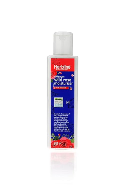 Herbline Wild Rose Moisturizer 200ml | Pure & Natural, With Natural Spring Water | Enriched With Almond Oil & Aloe Vera Extract | For Dry Skin, Paraben free